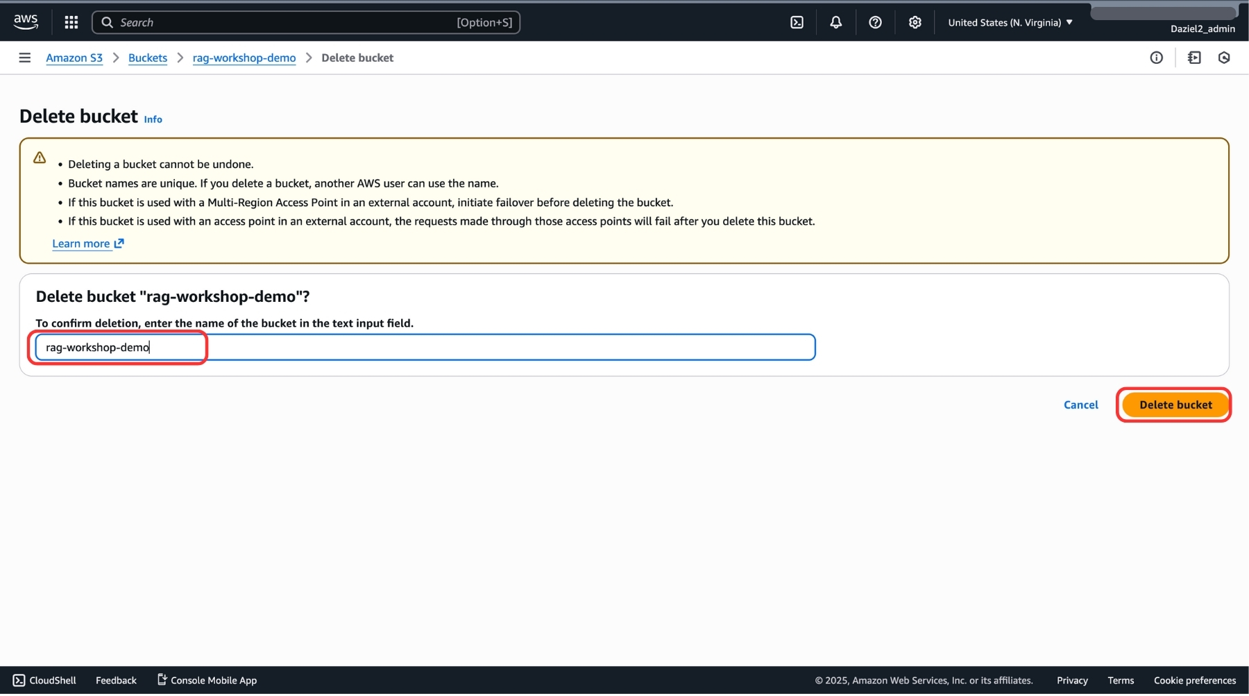 Image illustrating S3 Bucket Empty and Delete actions